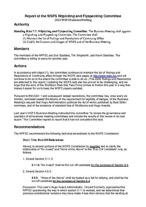 WSFS Nitpicking Report